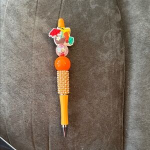 Vibrant Orange Beaded Pen with Charms